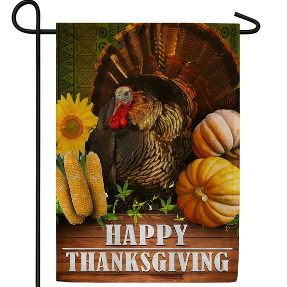 America Forever Thanksgiving Turkey Garden Flag, 12.5 x 18 inch Double Sided, Fall Harvest Decor, Pumpkin Corn Sunflower, Holiday Outdoor Yard Banner