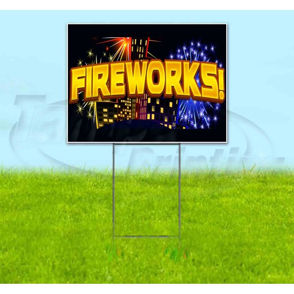 Fireworks (18" x 24") Yard Sign, Includes Metal Step Stake