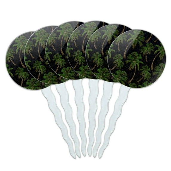 Palm Trees Night Sky Pattern Cupcake Picks Toppers Decoration Set of 6
