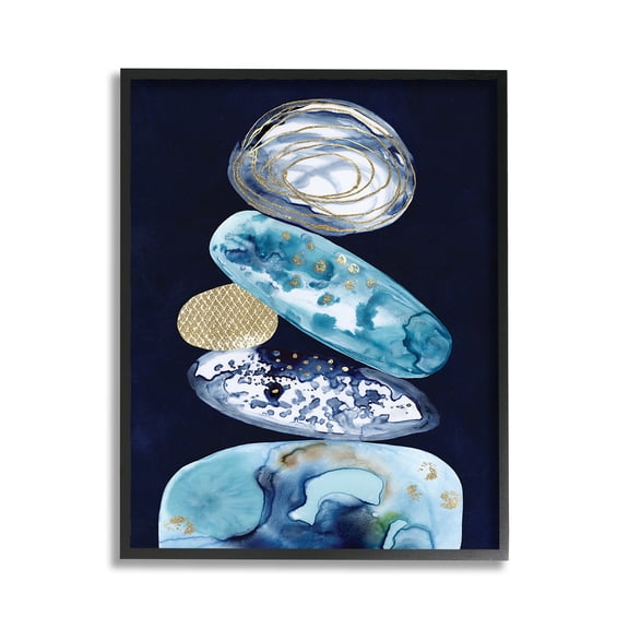 Stupell Industries Patterned Stacked Pebbles Landscape Painting Black Framed Art Print Wall Art, 11 x 14