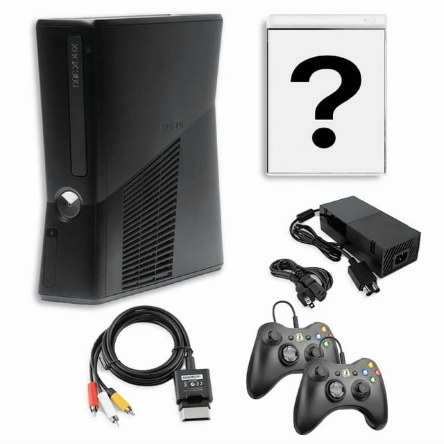 Microsoft Xbox 360 S 4GB Game Console Black with Bonus Game and 2 Retrofam Black Controllers (Refurbished)