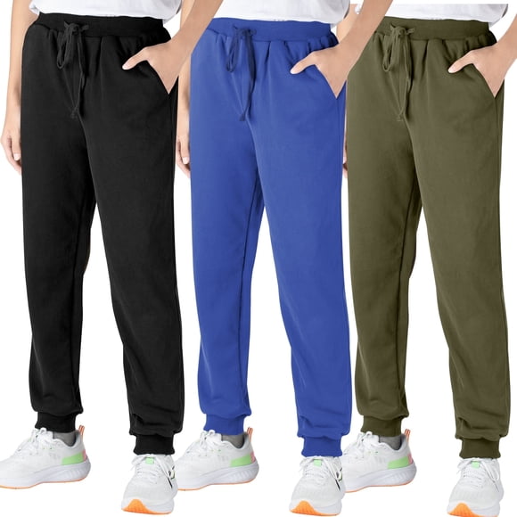 BIG ELEPHANT Pantalones Deportivos para Niños, Pantalones Deportivos de Algodón con Bolsillos y Cordón, Paquete de 3 (6-15 Años)
