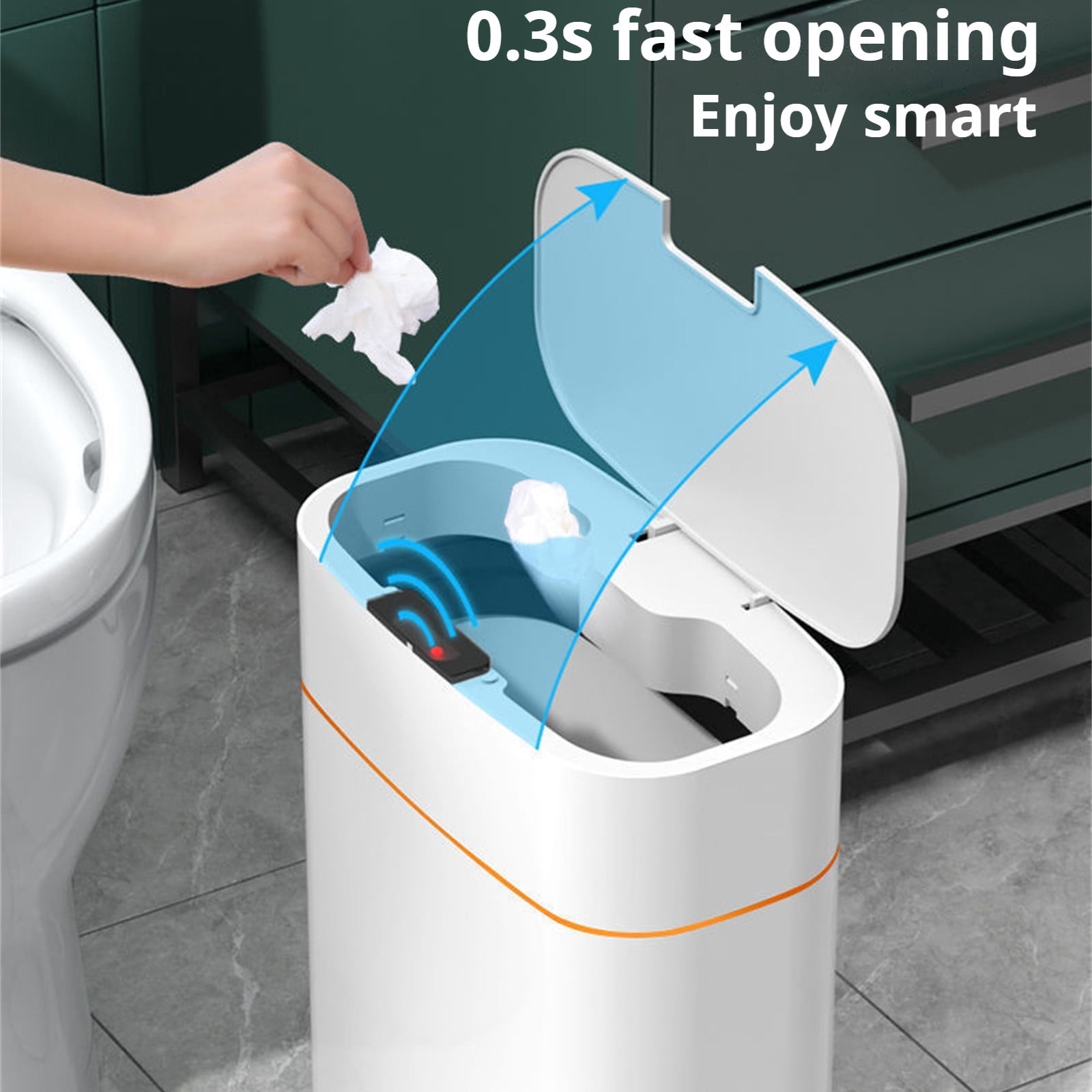 Sensor Trash Can, Automatic Touchless Bathroom Toilet Kitchen Bin, Waterproof Odor-Free Smart Garbage Can with Lid 15cm Slim Design, Orange