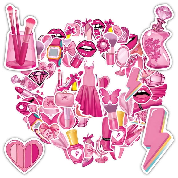 35pcs-50pcs Fashion Stickers Beauty Graffiti Stickers Pink Decals for Notebooks Suitcases