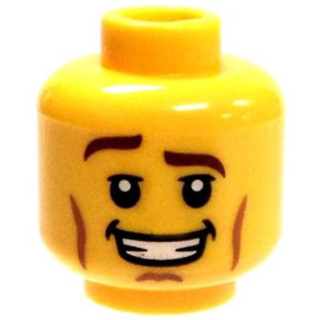 LEGO Minifigure Parts Raised Right Eyebrow, Cheek Lines & Open Mouth Smile with Teeth Minifigure Head [Yellow