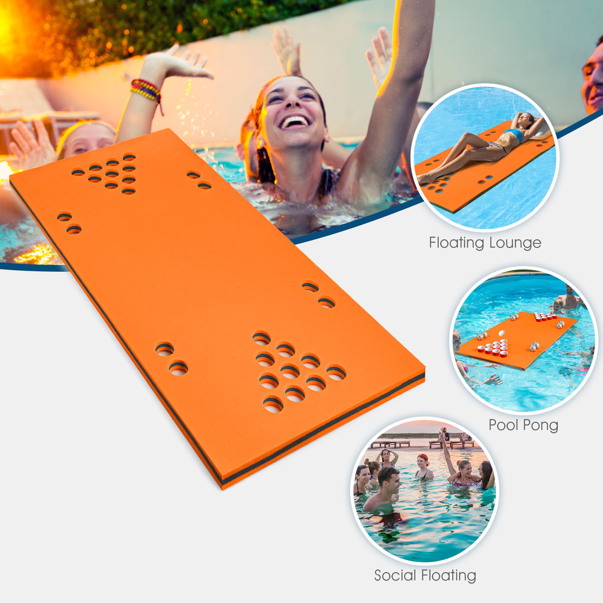 Goplus Floating Beer Pong Table 3-Layer Tear-Resistant Foam Water Pad Mat with Cup Holes for Lake Pool Game 