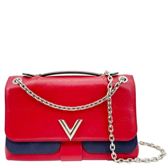 Pre-Owned Louis Vuitton Very Chain Cuir Plume Ecume Leather Shoulder Bag Red