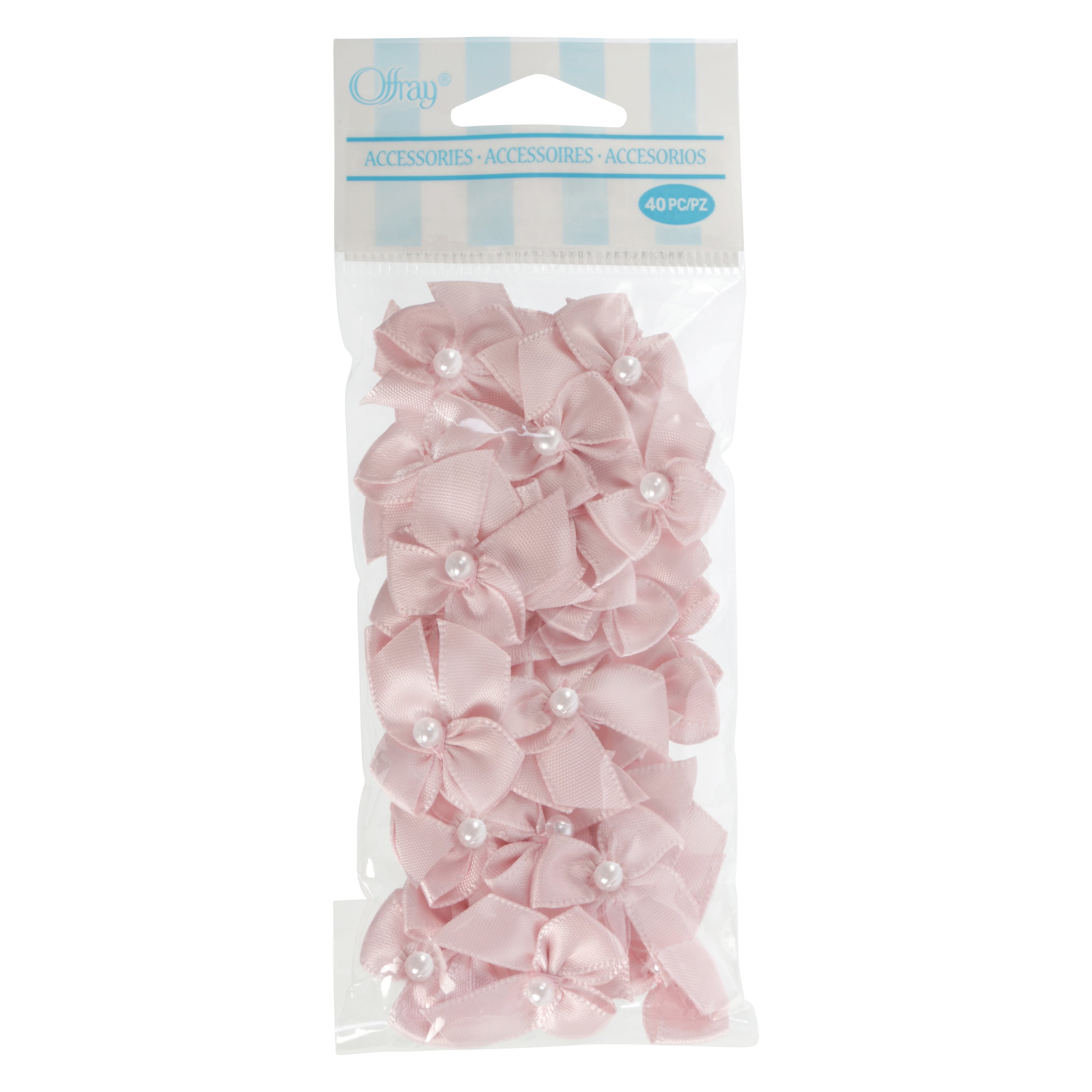 Offray Accessories, Blush 5/8 inch Value Pack 2 Loop Bow with Pearl Accessory for Wedding, Hair Clips, and Scrapbooking, 40 count, 1 Package