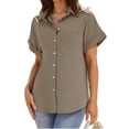 thumbnail image 2 of Womens Short Sleeve Shirts V Neck Collared Button Down Shirt Tops with Pockets, 2 of 6