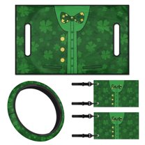 Jeiento 4 PCS Golf Cart Seat Cover with Steering Wheel Cover and Golf Cart Flags St. Patrick's Day Costume Mini Flags for Golf Cart Travel Seat Blanket 13-14 Inch Steering Wheel Covers