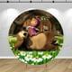 thumbnail image 4 of Fondo circular con cubiertas de Masha y el oso, fondo para fiesta de cumpleaños de niña, margaritas, hierba, cilindro redondo, elástico, decoración de pancarta, 4 of 5