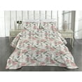 thumbnail image 2 of Ambesonne Vintage Floral Quilted Coverlet 3 Pcs, English Roses Print, King Size, Blush and Sage Green, 2 of 4