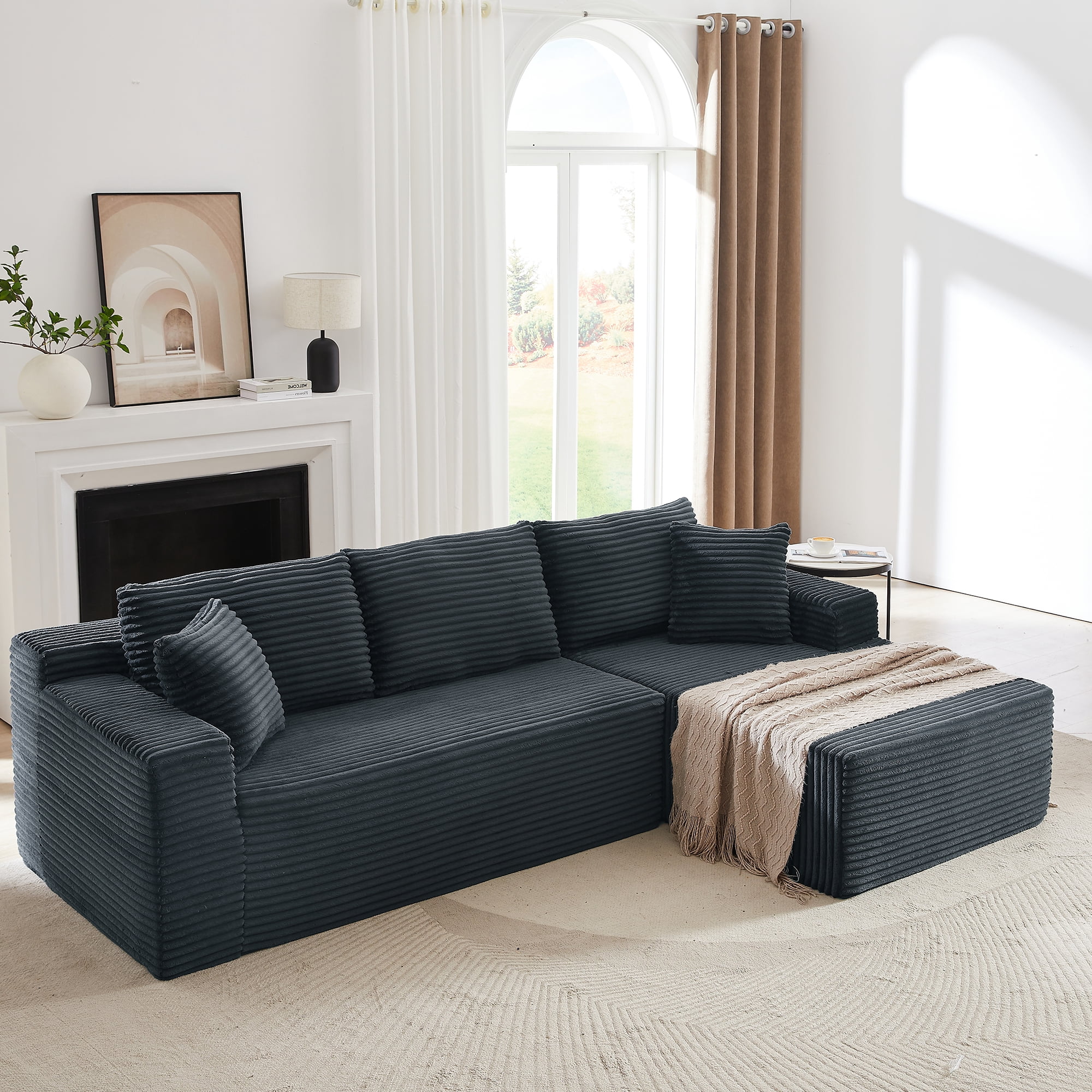 Miniyam L-Shaped Cloud Sectional Sofa with Deep Seat, No Assembly Required, Modular Couches Sleeper for Living Room, Bedroom, Apartment (Dark Grey, Right Facing Chaise)