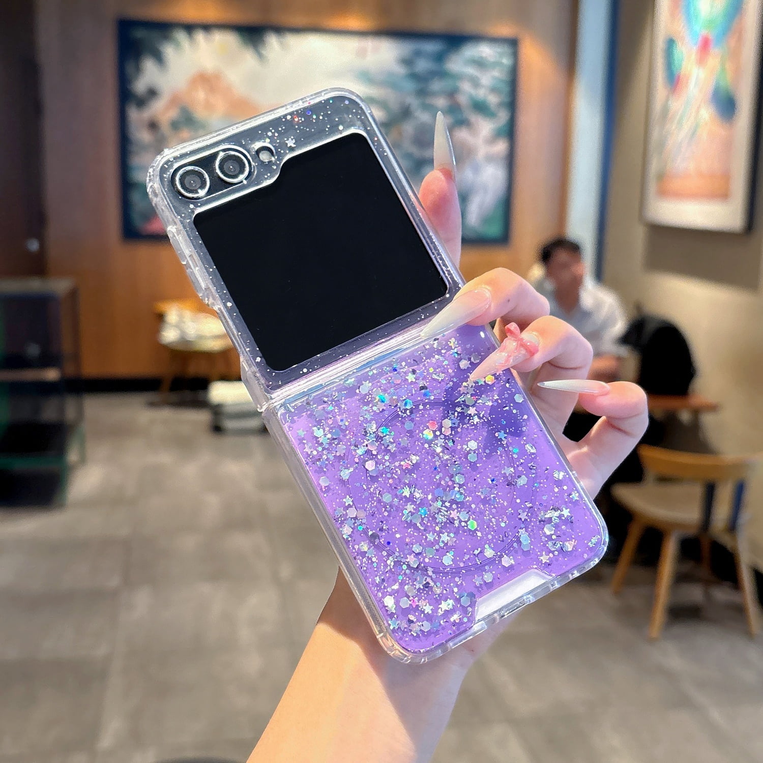 TECH CIRCLE Gradient Glitter Magnetic Phone Case for Samsung Galaxy Z Flip 6 (6.7"), Compatible with MagSafe Accessories, Shockproof Protective Cute Clear Cover for Women Girls, Purple
