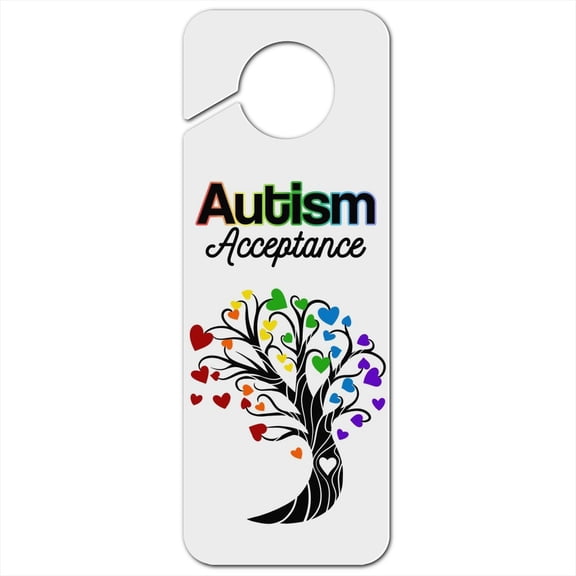 Autism Acceptance Tree of Life with Hearts Plastic Door Knob Hanger Sign