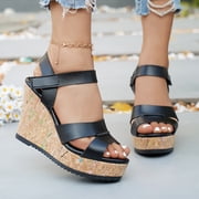 SACFOF Wide Width Platform Wedge Sandals for Women: Comfortable Low Heel Open-Toe Summer Shoes with Adjustable Ankle Strap