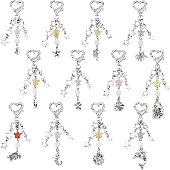 12 Styles Cute Keychains Aesthetic Keychain Charms Heart Keychain Sea Animals Dolphin Key Chains Bag Purse Charms