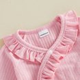 thumbnail image 5 of Cjfdfy Newborn Baby Girl Fall Romper Outfit Ribbed Knit Solid Color V-neck Long Sleeve Bodysuits With Ruffle Trim Bows Side Snaps Infant Cute Coming Home Clothes 0-6M, 5 of 9
