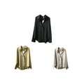 thumbnail image 4 of KOMOO Ladies Satin Shirt, Solid Color Single-breasted Long Sleeve Lapel Loose Blouse Casual Tops, 4 of 6