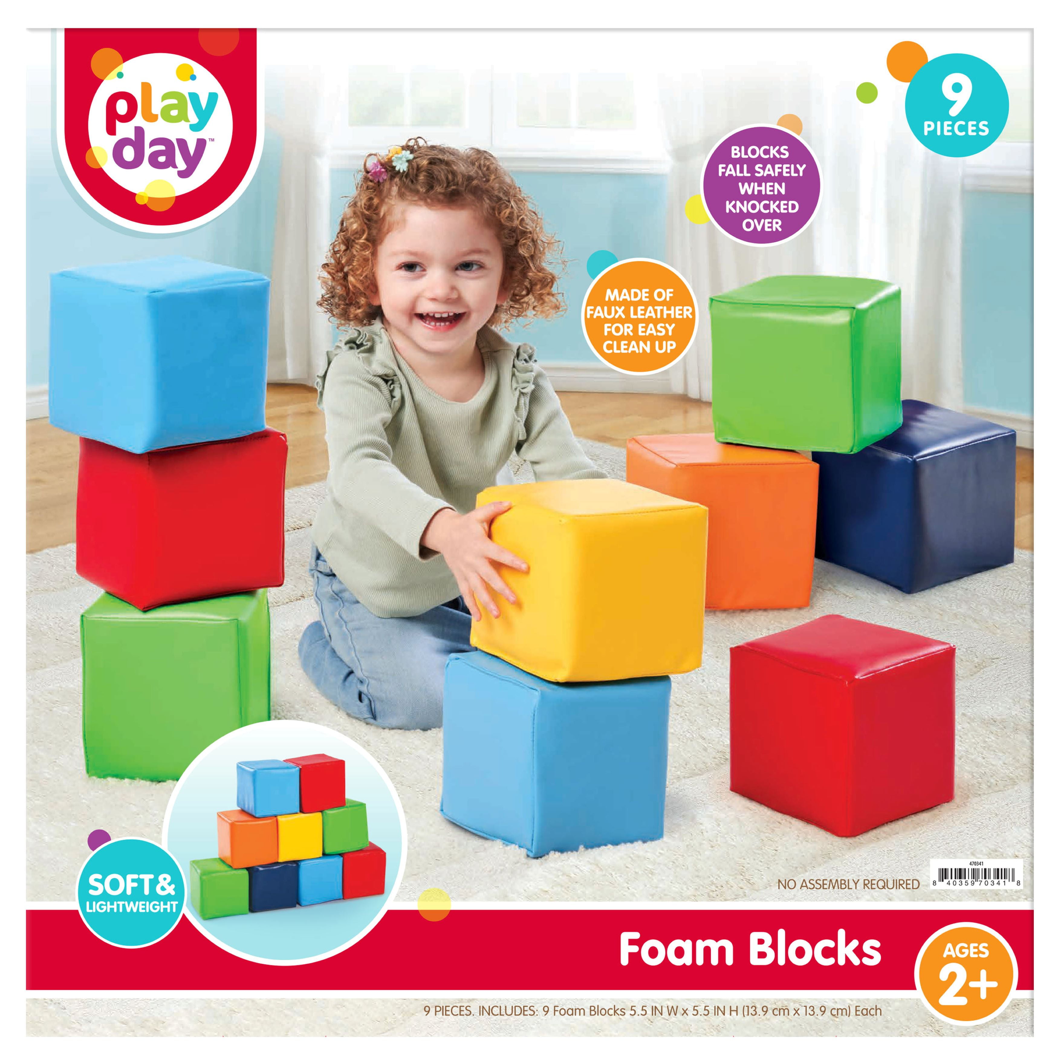 Play Day Foam Blocks, Soft Faux Leather, Multicolor, 9 Pieces, Toddler Toys