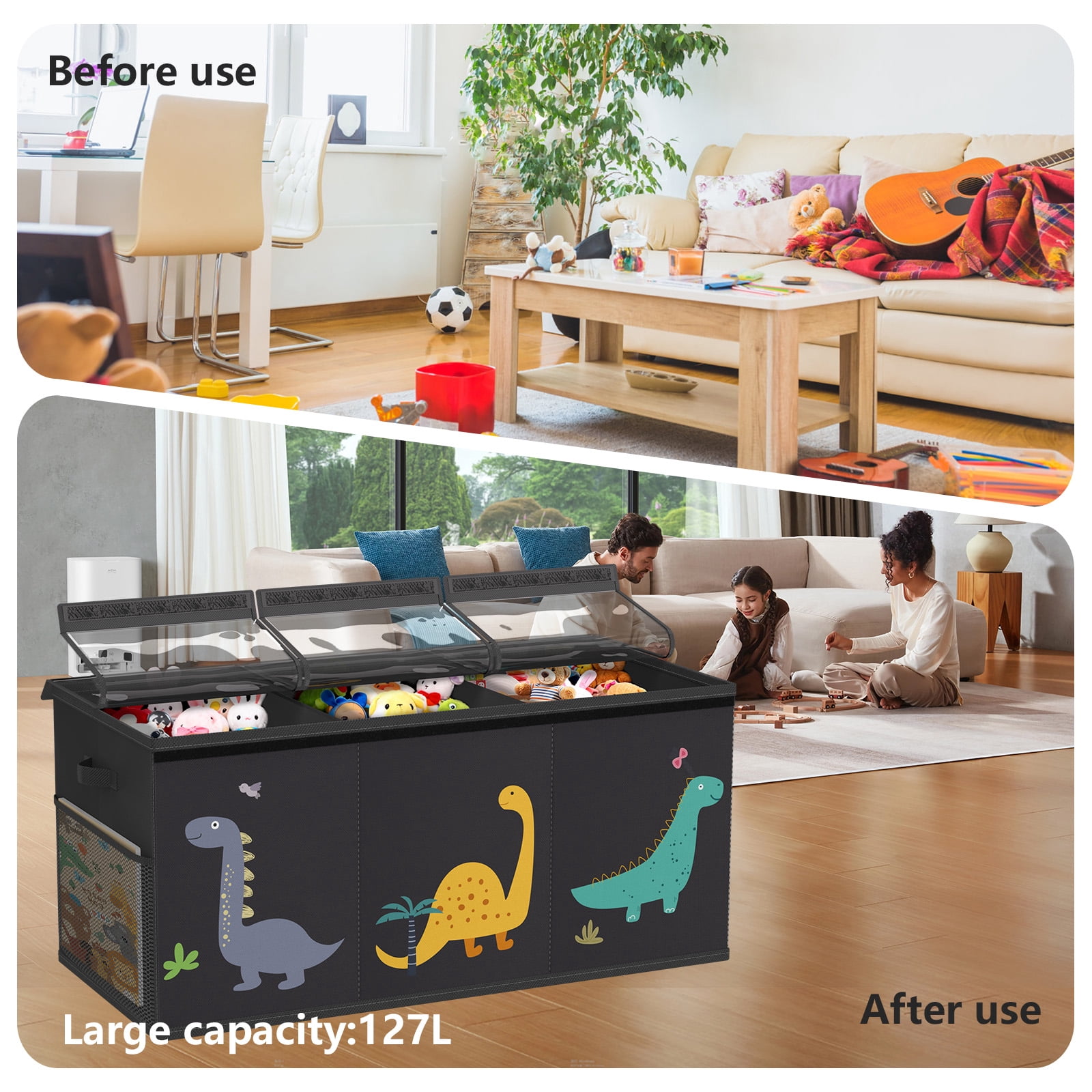Extra Large Toy Storage Box for Boys Girls - Collapsible Toy Chest Organiser for Kids,Toy Bin Container with Clear Lid for Clothes,Blanket,Nursery,Playroom,Bedroom,Stuffed Animals,Quilt(Black)