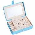 thumbnail image 1 of Wholesale Customizable Light Blue Korean-Style Leather Jewelry Organizer with Mirror – Portable Multi-Functional Storage Box for Earrings, Rings & Small Accessories, Durable Design with Easy-Access, 1 of 6