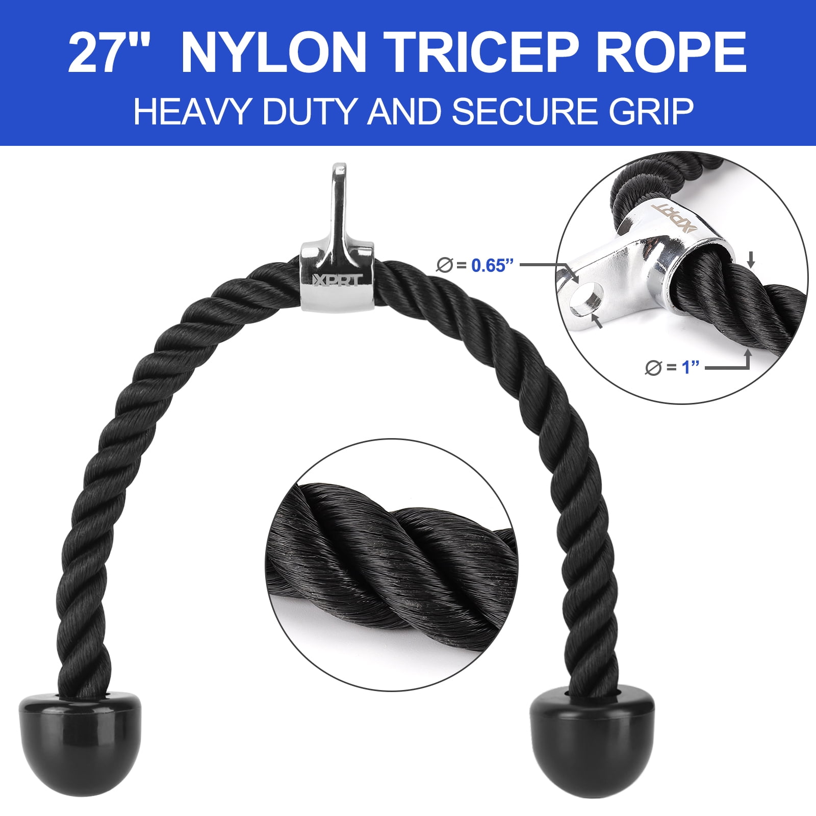 XPRT Fitness Tricep Press Down Cable Attachment, Weight Machine Accessories Set of 3- V Handle with Rotation, V-Shaped Bar and Tricep Rope