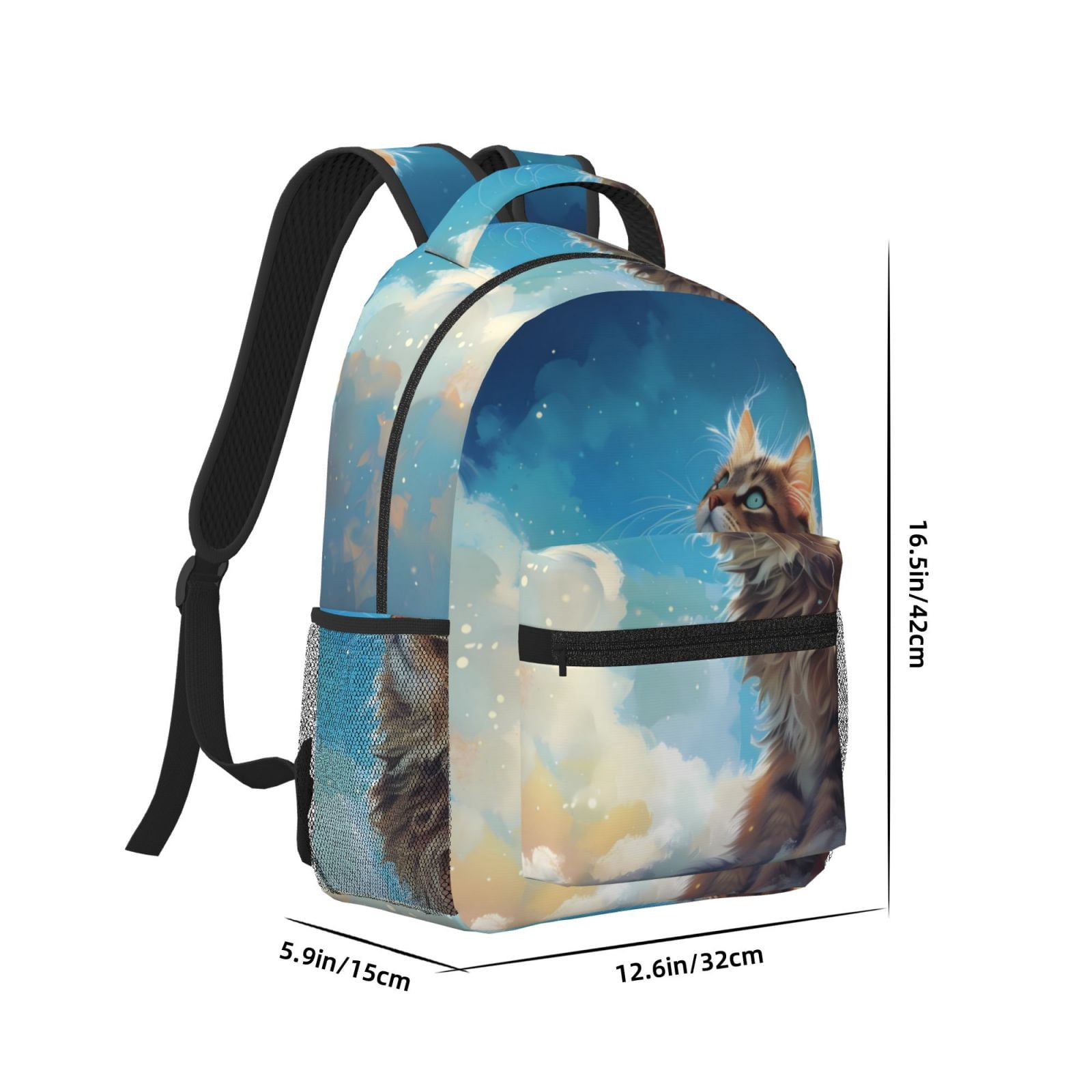 Xecao Blue Sky Winged Cat Travel Backpack: A spacious, stylish computer backpack ideal for men and women, perfect for college, school, or daily travels