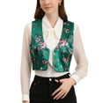 thumbnail image 1 of INSPIRE CHIC Women's Floral Pattern V Neck Sleeveless Button Satin Waistcoat Vest L Dark Green, 1 of 7