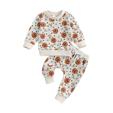 

aturustex Toddler Boys Girls 2Pcs Halloween Casual Outfits 0 6M 12M 18M 2T 3T Infant Long Sleeve Sweatshirts Pumpkin/Truck Print Pullovers Crew Neck Tweat Suits Baby Daily Tracksuits Clothes