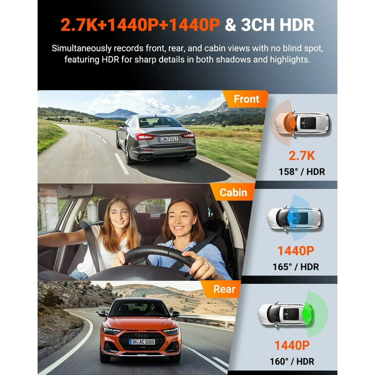 Vantrue Nexus 4S 3 Channel WiFi Dash Cam, STARVIS 2, PlatePix