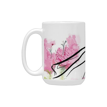 

Fashion House Decor Back of Dressed Lady in Nature Inspired Color Splashes Minimalist Decor Pink Gre Ceramic Mug (15 OZ) (Made In USA)