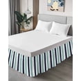 thumbnail image 4 of Turquoise Navy Blue Striped Wrap Around Bed Skirts for Queen Bed 18" Drop, Bed Skirt with Adjustable Elastic Belt Dust Ruffle Bed Valance for Bedroom Hotel Luxury Farmhouse Stripe Art Bed Frame Cover, 4 of 7