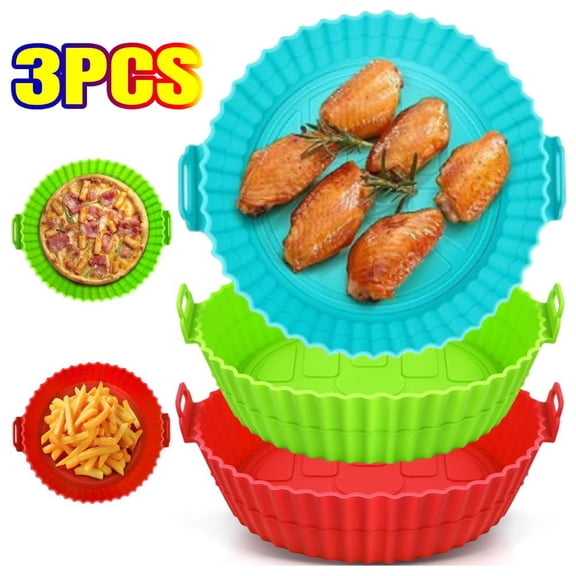 3 Pack Air Fryer Silicone Liners 8 inch Air Fryer Silicone Pot Reusable Food Grade Silicone Airfryer Liners Baking Basket Accessories Replacement of Flammable Disposable Parchment Paper
