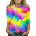 thumbnail image 2 of Kids T-Shirts Tie Dye Printed 3/4 Sleeve Crewneck Dressy Casaul Blouse Girls Pullover Tops,4 Years, 2 of 5