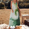 thumbnail image 3 of Green Glamour Swirl Sleeveless Suspender Dress Summer Fashion Casual Long Dress, 3 of 9