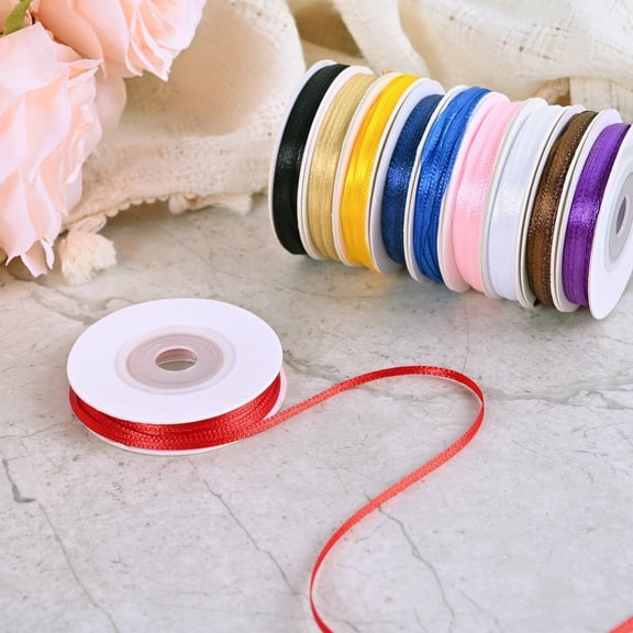 Rainbow Ribbon Satin Ribbon Double Face 10 Classic Colors, 1/8 inch x 25 Yards (250 Total Yards)
