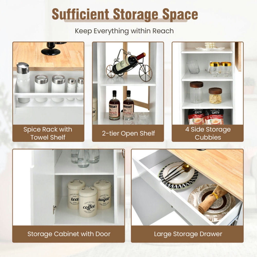 Finihen Rolling Storage Cabinet Cart, Kitchen Island Cart, Drop-Leaf Kitchen Island with Rubber Wood Top, for Kitchen, Dining Room, White Finihen Rolling Storage Cabinet Cart, Kitchen Island Cart, Drop-Leaf Kitchen Island with Rubber Wood Top, for Kitchen, Dining Room, White