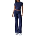 thumbnail image 2 of Pantalón de Traje de Corta Ajustado de Color Liso Azul Marino Talla S, 2 of 9