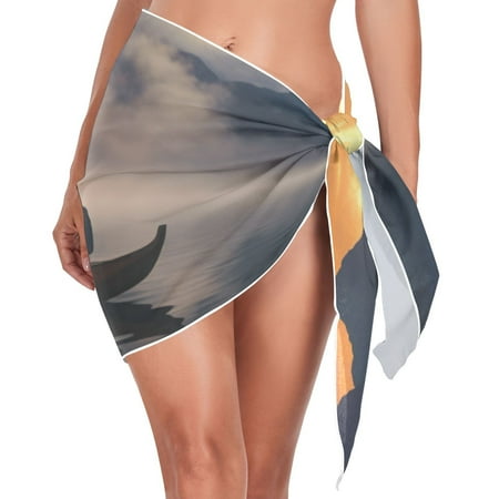 Sea Moutain Boat Ship Women Coverups Beach Cover Up Chiffon Swimsuit Bikini Wrap Short Skirt Beach Slit Tie Waist