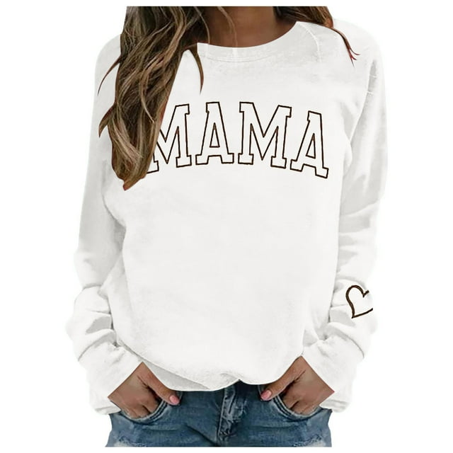 Aocisk Chandail à Capuchon Imprimé, Motif de Lettres, Col Rond, Style de Rue, Manches Longues, pour Femmes, Décontracté, Confortable, Blanc, P