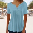 thumbnail image 2 of Womens Pleated Tunic Tops, Short Sleeve Button V-Neck Solid Color Loose Fitting T-Shirt Blouse Tops Trendy Plus Size Tops Blue S, 2 of 7