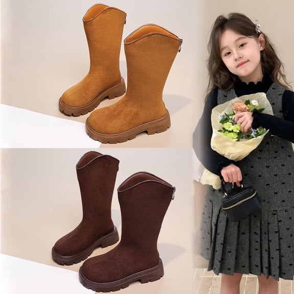 Miluxas Girl's Faux Fleece Lined Knee High Winter Riding Boots Back Zipper Solid Color Mid Leg Boots (Toddler/Little Kid/Big Kid) Coffee 3.5 M(39)
