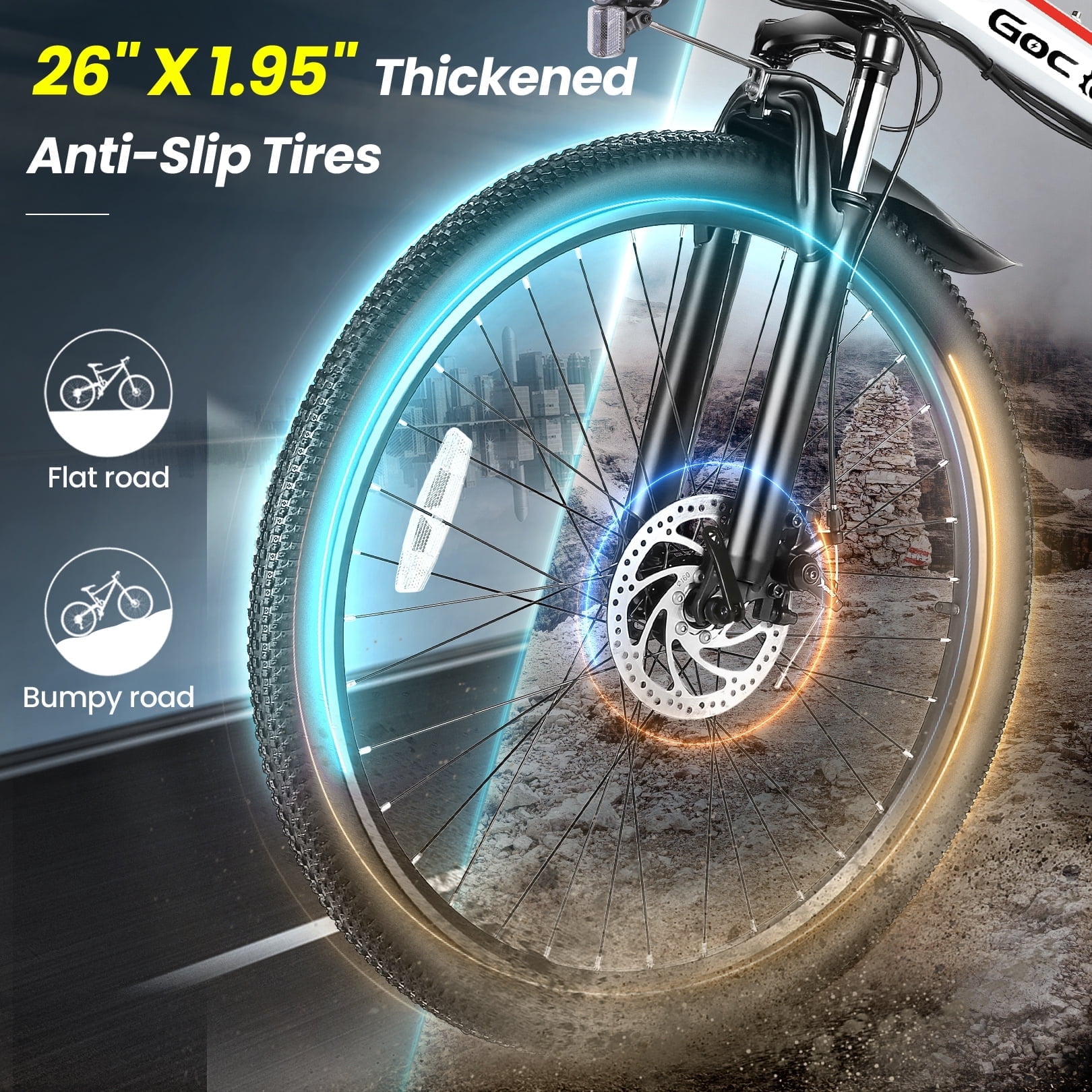 Gocio 26" Folding Electric Bike for Adults, 750W Peak Motor E-Mountain Bike, 19.8MPH, 48V 7.8AH Battery Ebike , 21-Speed Electric Bicycle, UL2849