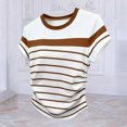 thumbnail image 4 of Uootdi Womens Color Block Striped Tops Round Neck Short Sleeve Ruched Side Design Everyday Chic Style Lightweight Comfortable Tees Gift, 4 of 5