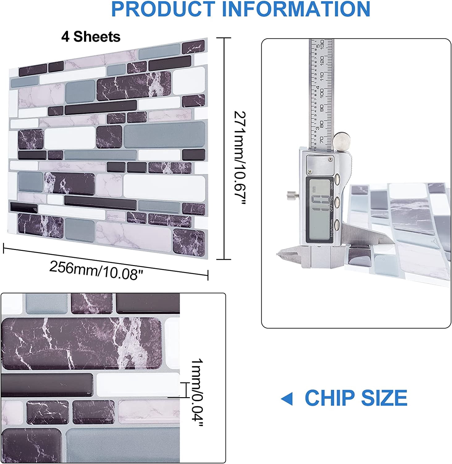 4 Sheets 3D Thick 10.6x10" Square Wallpaper Brick Pattern PVC Wall Panels Mosaic Stick On Kitchen Backsplash