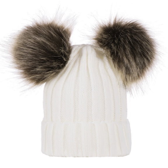 LIZENG Toddler Knitted Wool Cap Double Cap Cap Plush Hat Brimmed Hat Child