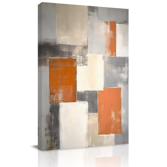 Canvas Wall Art, Burnt Orange Grey Framed Canvas Prints for Living Room Bedroom, Modern Abstract Oil Painting Extra Large Gallery Wrapped Wall Decor for Home Office, Gifts, 24"x36" Ship Next Day