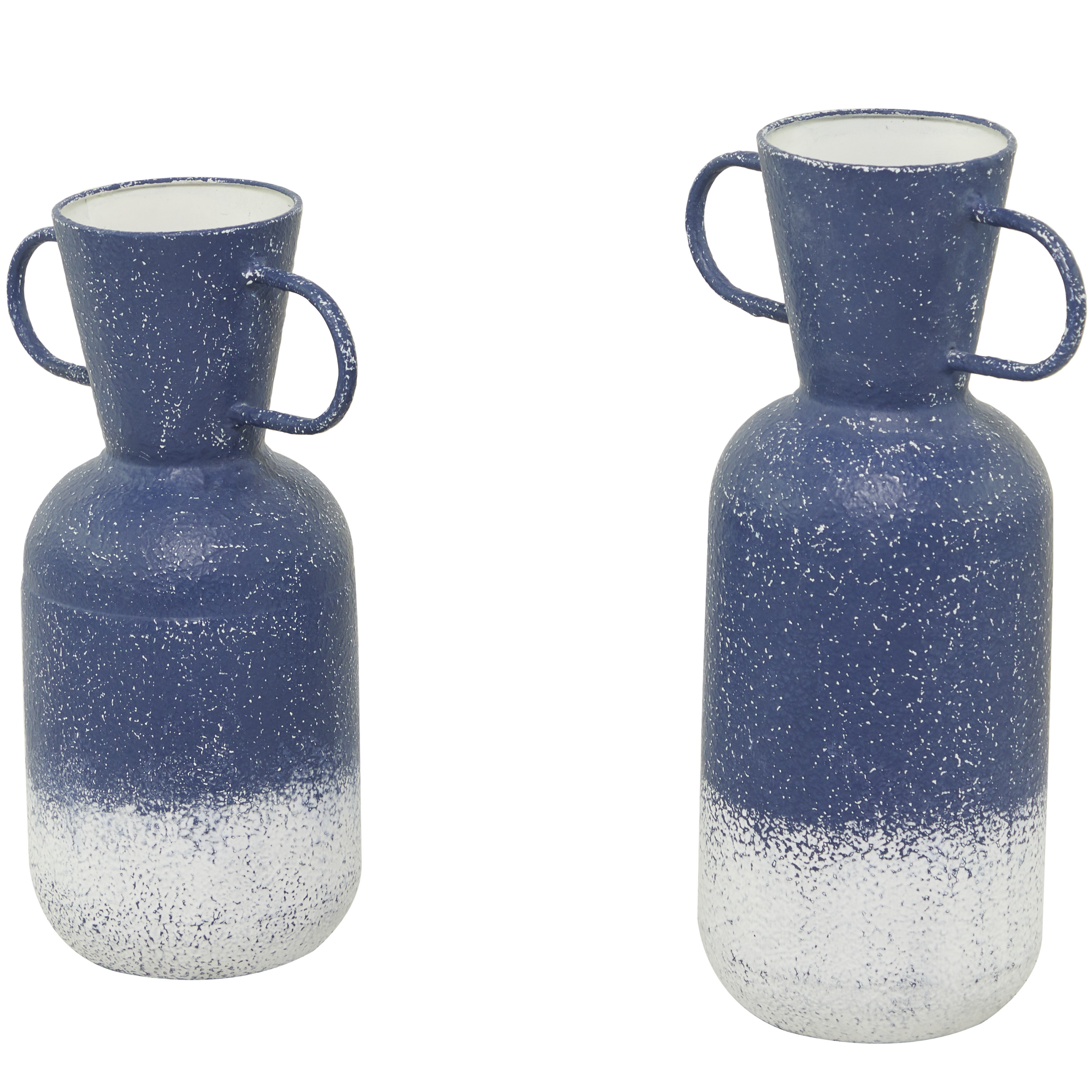 DecMode 17", 15"H Blue Metal Vase with Handles, Set of 2