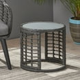 thumbnail image 3 of GDF Studio Achill Outdoor Modern Boho Wicker Side Table with Glass Top, Gray, 3 of 9